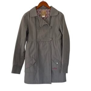 Billabong Y2K Cotton Gray Quilted Double Breasted Collared Trench Coat/Jacket, S